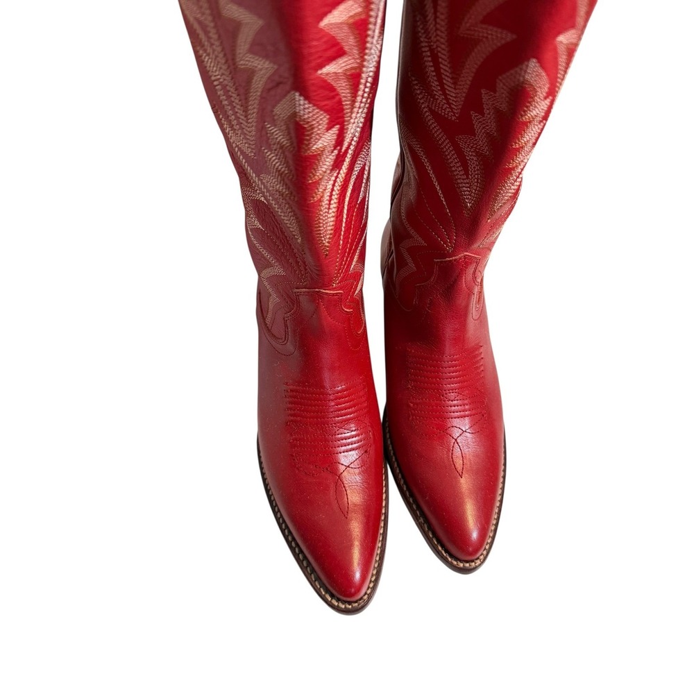 New Tecovas The Abby Red Leather Tall Western Cowboy Boots Wide Calf 7 Rodeo - Picture 5 of 8